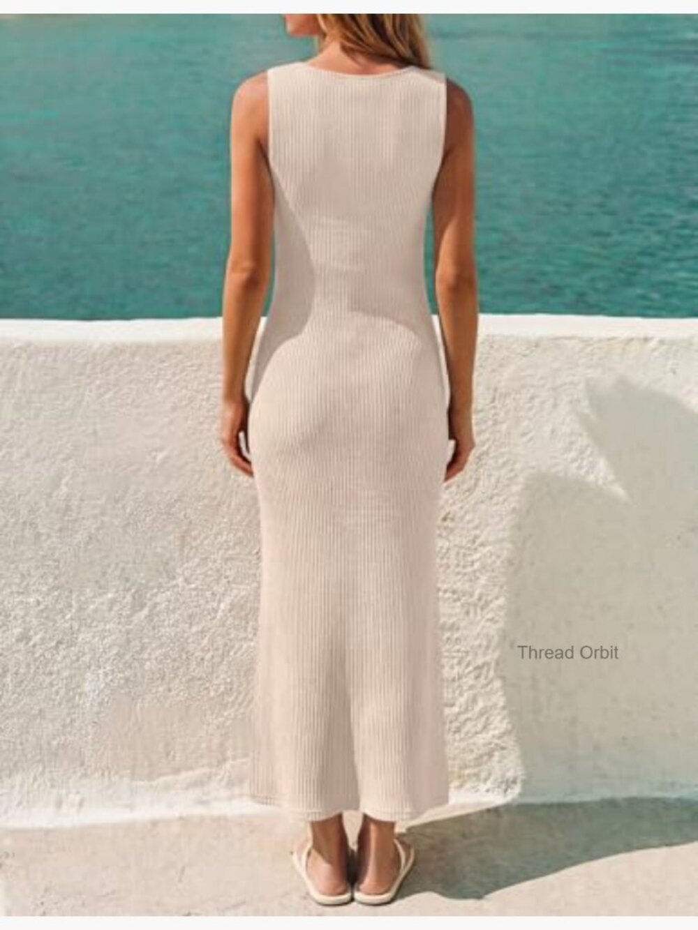 Sleeveless Boat Neck Bodycon Maxi Dress - Stretchy Knit, Formal & Casual - Picture 5 of 7